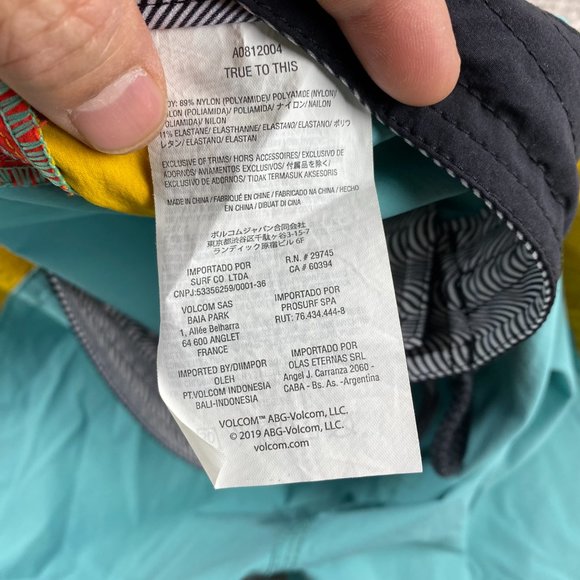 VOLCOM Swim Trunks Men 38 Teal Yellow Orange Bathing Suit Board Shorts Surfing - Picture 7 of 14